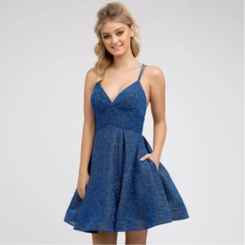 Juliet Junior's Navy Blue Glitter Sleeveless Fit & Flare Cocktail Dress Size XXL